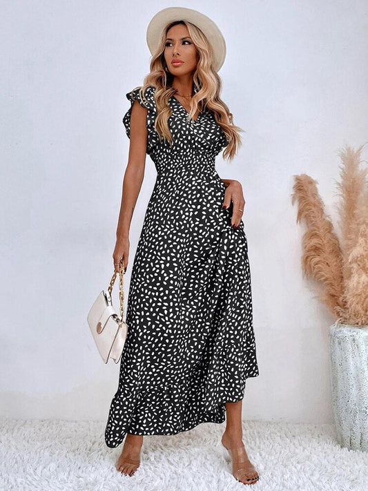 Women's V-Neck Ruffle Sleeve Maxi Dress - VibreMode