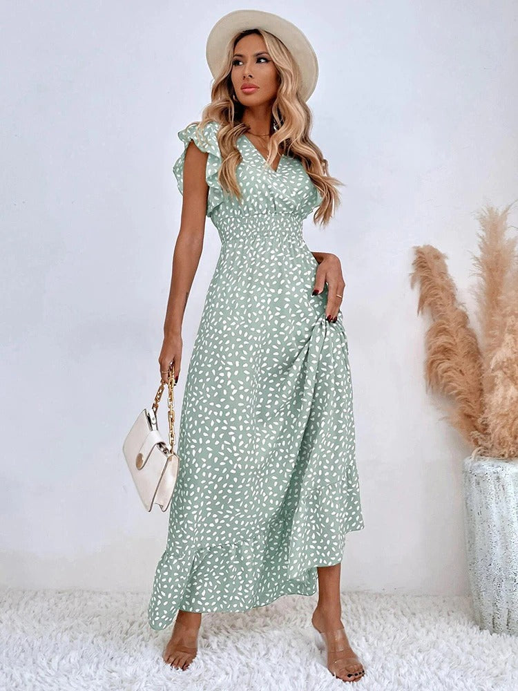 Image of Lana | Women's V-Neck Ruffle Sleeve Maxi Dress