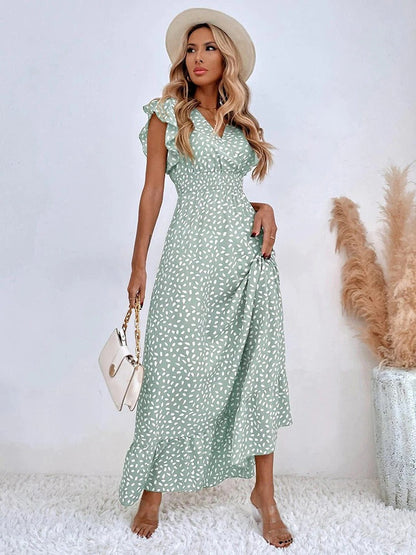 Image of Lana | Women's V-Neck Ruffle Sleeve Maxi Dress