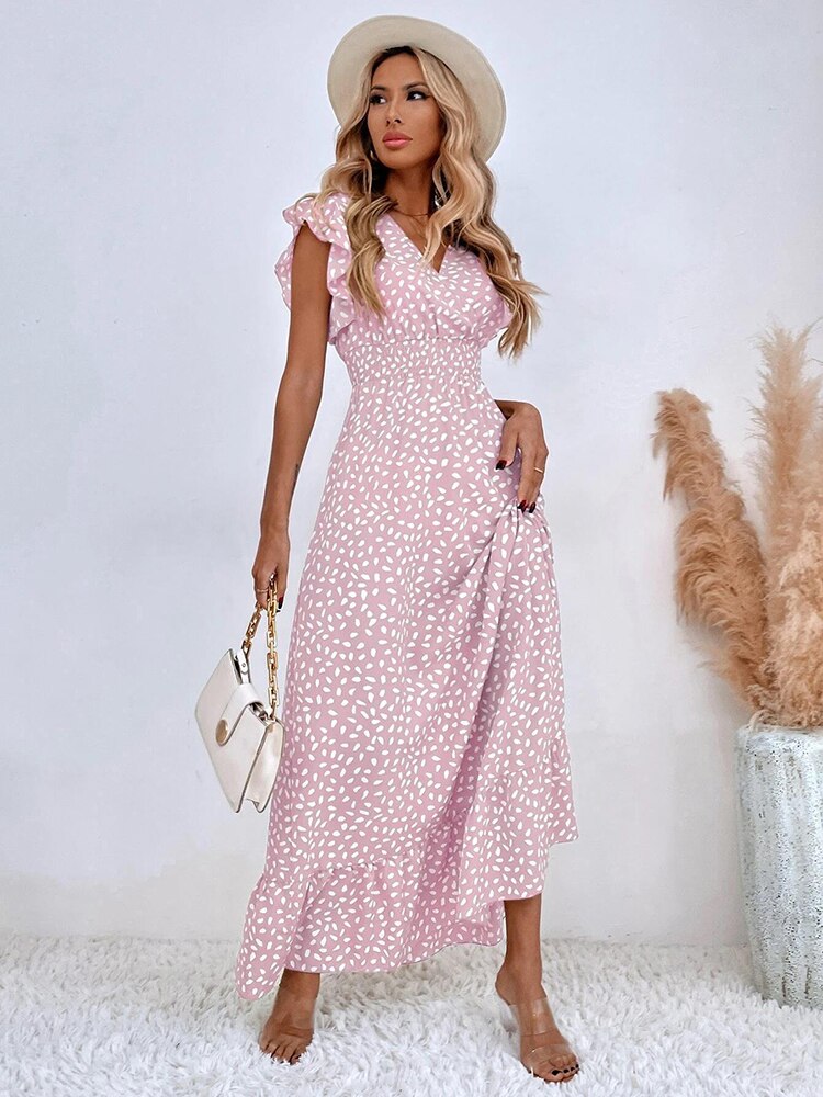Image of Lana | Women's V-Neck Ruffle Sleeve Maxi Dress