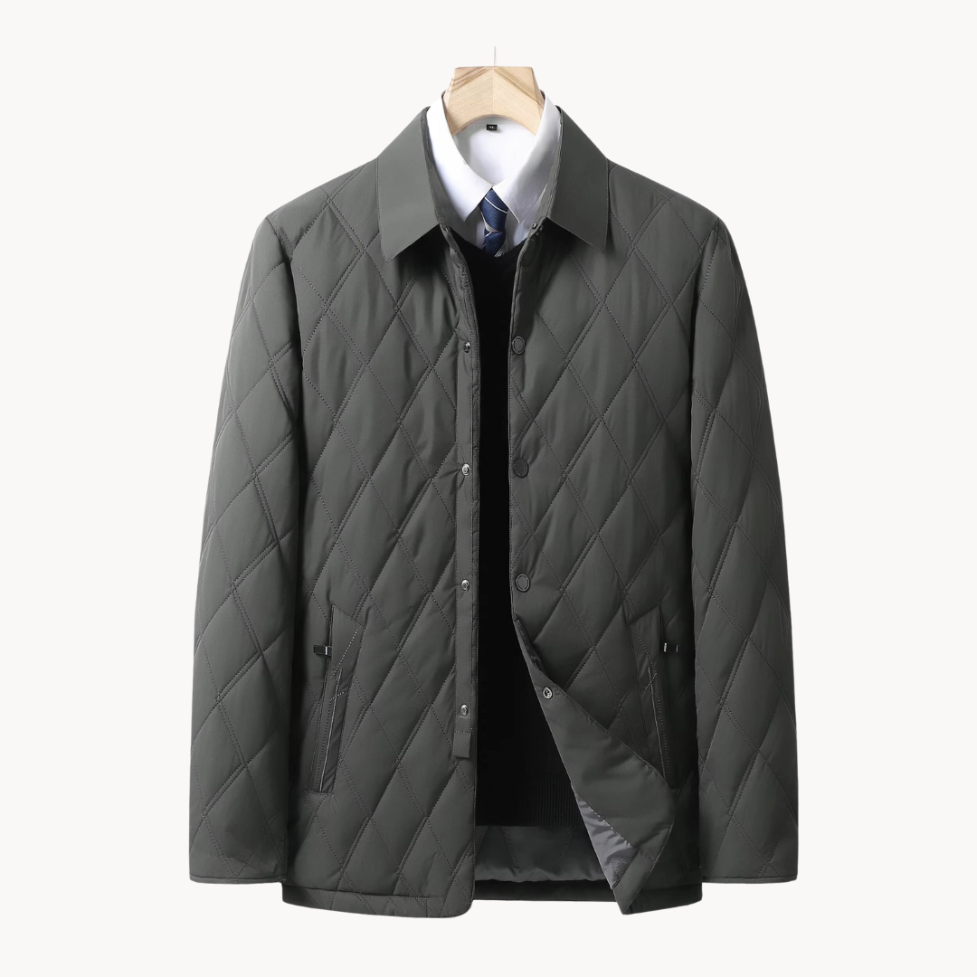Men's Quilted Diamond Pattern Coat - VibreMode