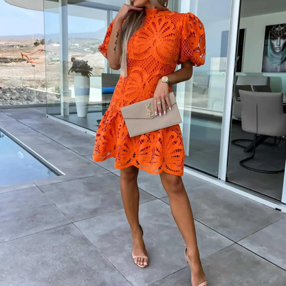 Women's Fit And Flare Mini Dress Puff Sleeve - VibreMode