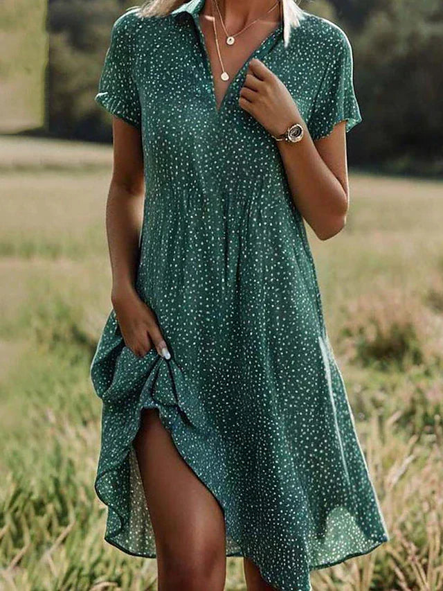 Women's Midi Shirt Dress Short-Sleeve Comfortable - Vonnera
