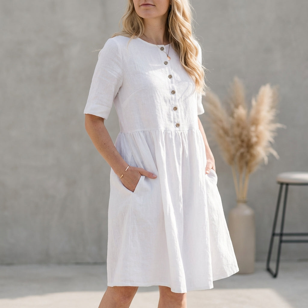 Women's A-Line Midi Dress Button Front - Vonnera