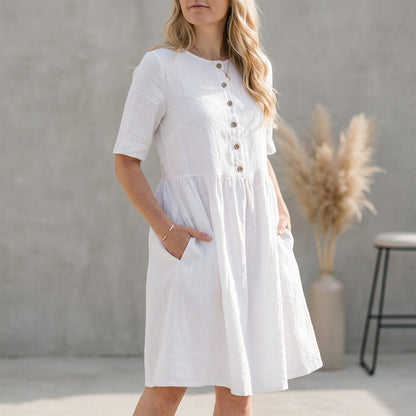 Women's A-Line Midi Dress Button Front - Vonnera