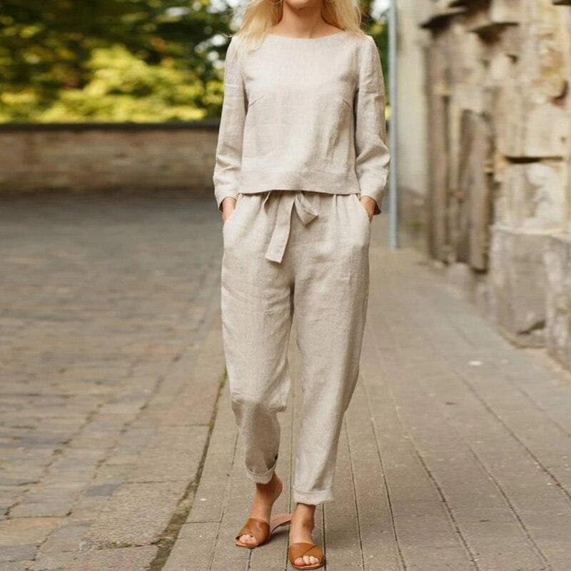 Women's Long Sleeve Two Piece Pant Set Relaxed Fit - Vonnera