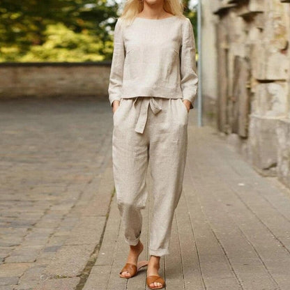 Women's Long Sleeve Two Piece Pant Set Relaxed Fit - Vonnera