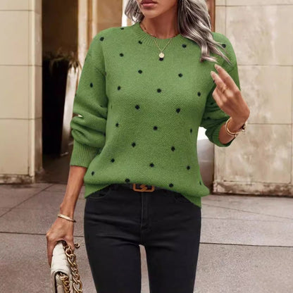 Women's Polka Dot Sweater Long Sleeve Pullover - Vonnera