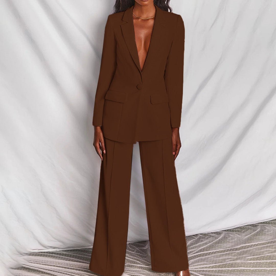 Women's Two Piece Suit Blazer Wide Leg Trousers