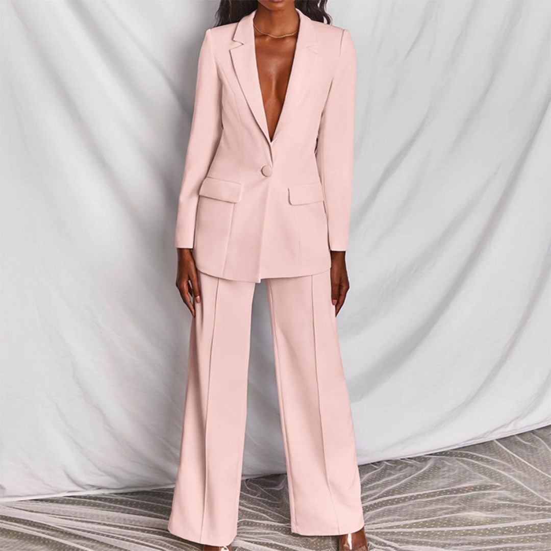 Women's Two Piece Suit Blazer Wide Leg Trousers