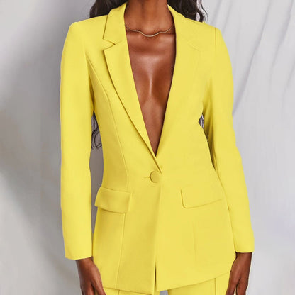 Women's Two Piece Suit Button Front Blazer Pants