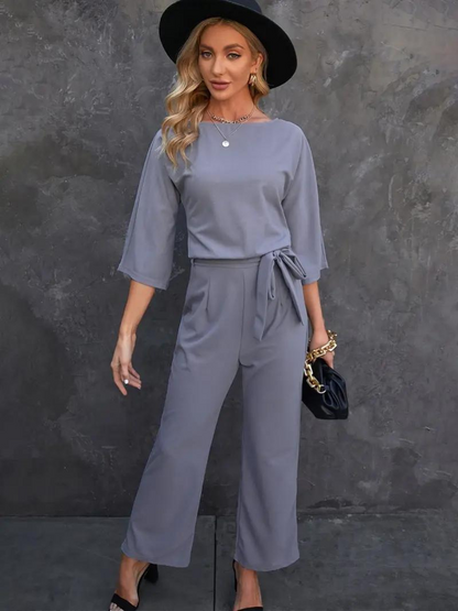 Image of Leslie | Women's Tie Waist Two-Piece Pant Set