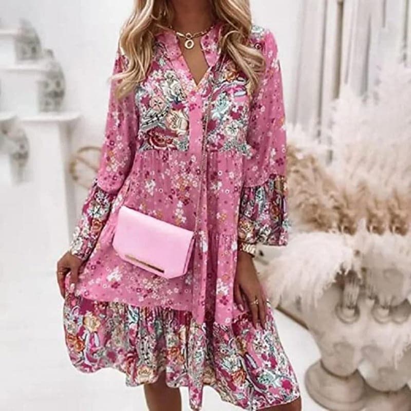 Women's Floral V-Neck Mini Dress - Vonnera