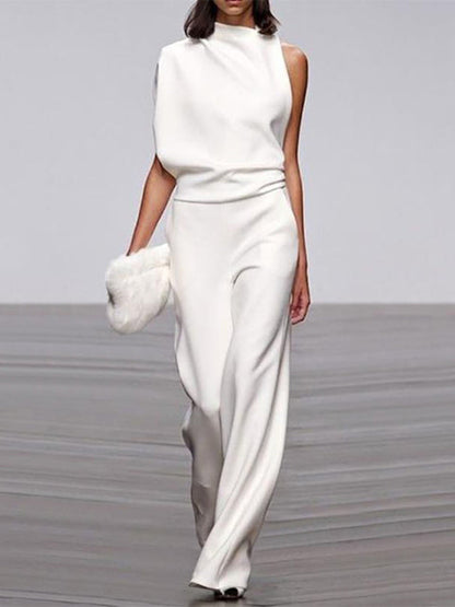 Women's One Shoulder Jumpsuit Wide Leg