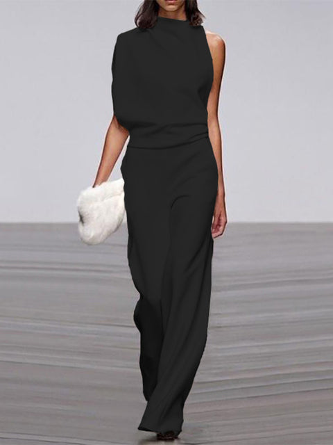 Women's One Shoulder Jumpsuit Wide Leg - Vonnera