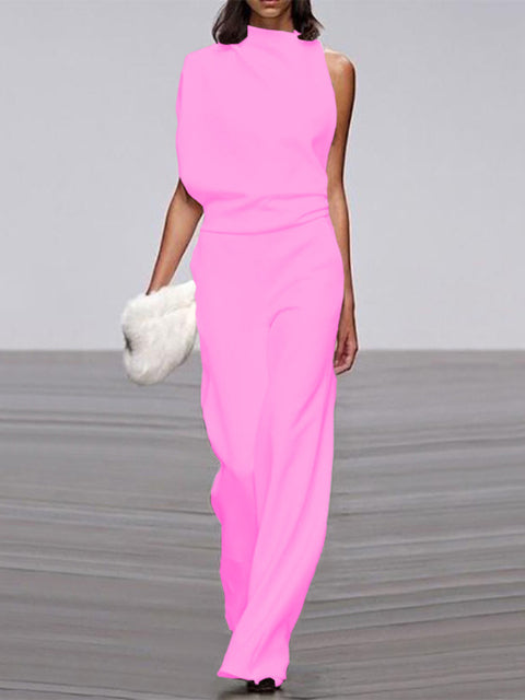 Women's One Shoulder Jumpsuit Wide Leg