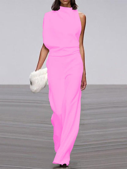 Women's One Shoulder Jumpsuit Wide Leg