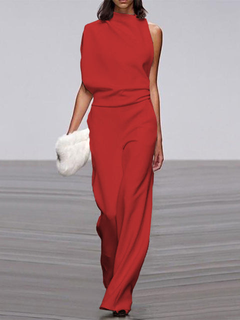 Women's One Shoulder Jumpsuit Wide Leg