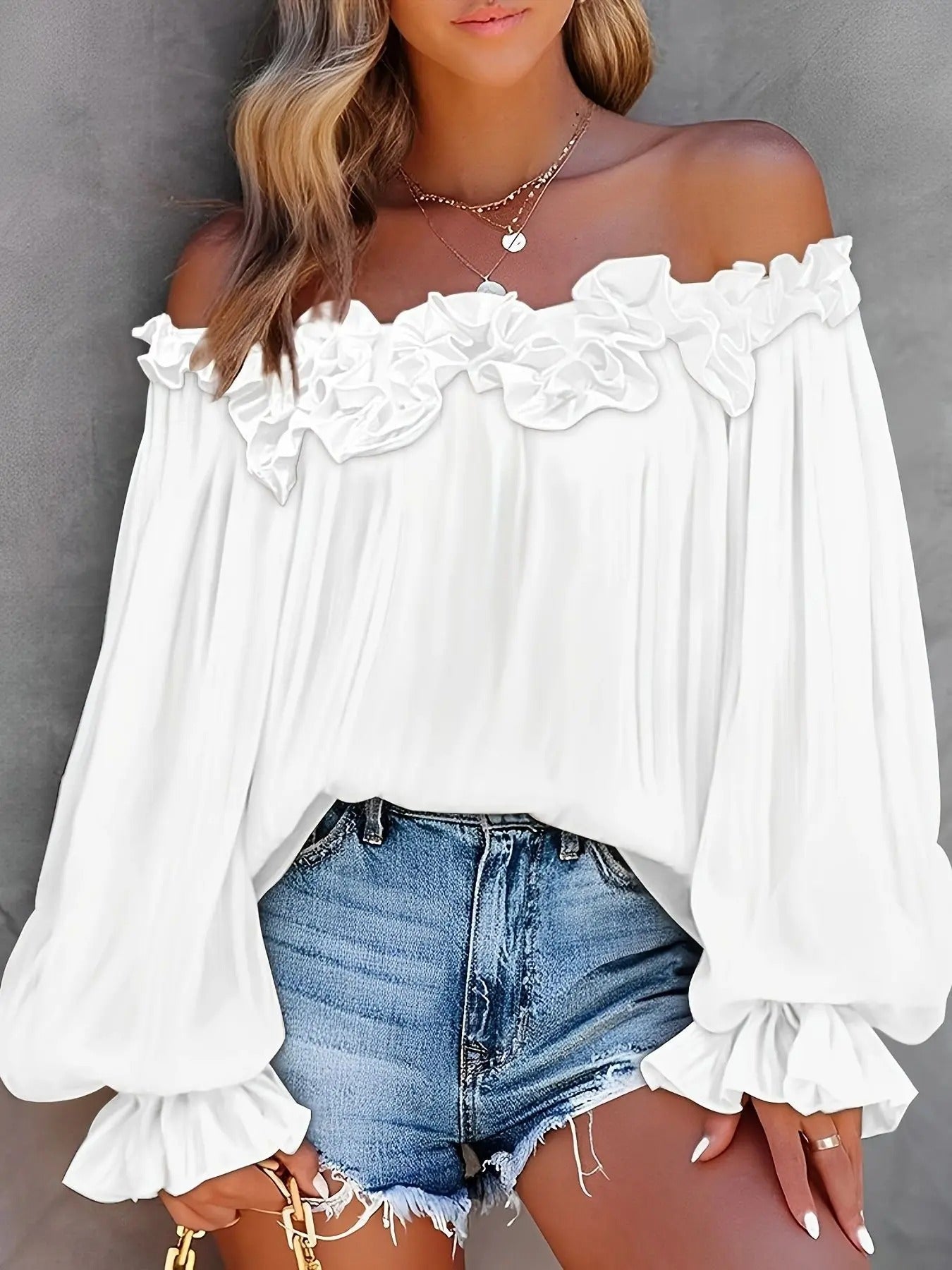 Women's Off The Shoulder Fringe Blouse Long Sleeve - Vonnera