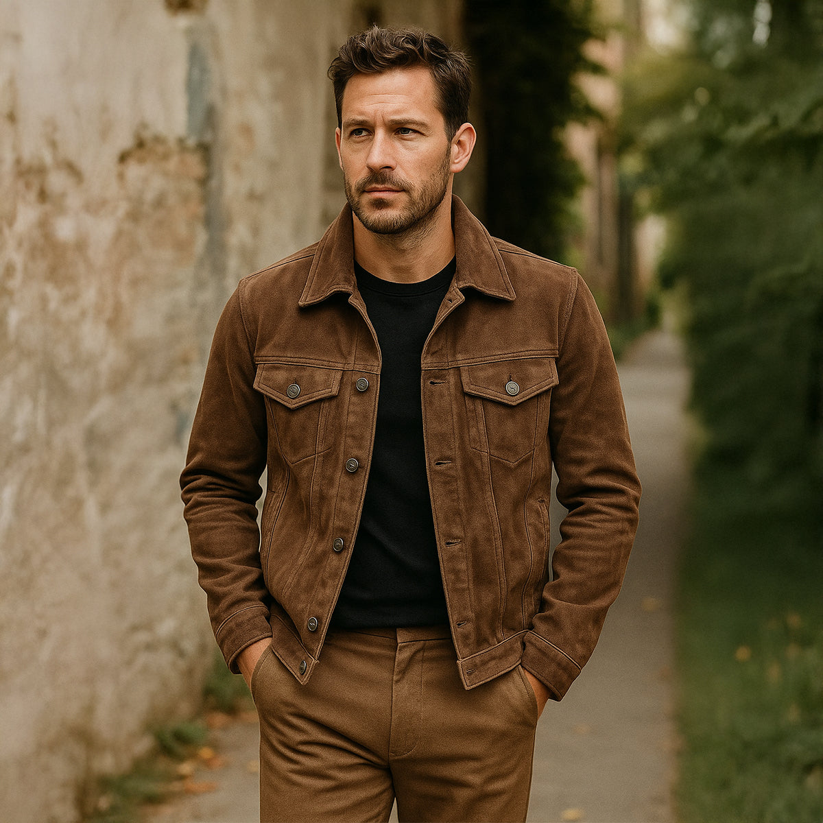 Men's Suede Cargo Jacket Lightweight Vintage Brown