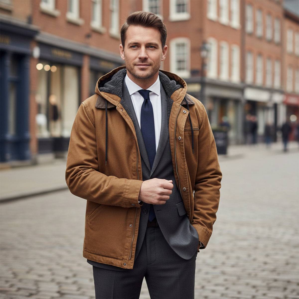 Men's Fleece Lined Hooded Jacket Warm Winter