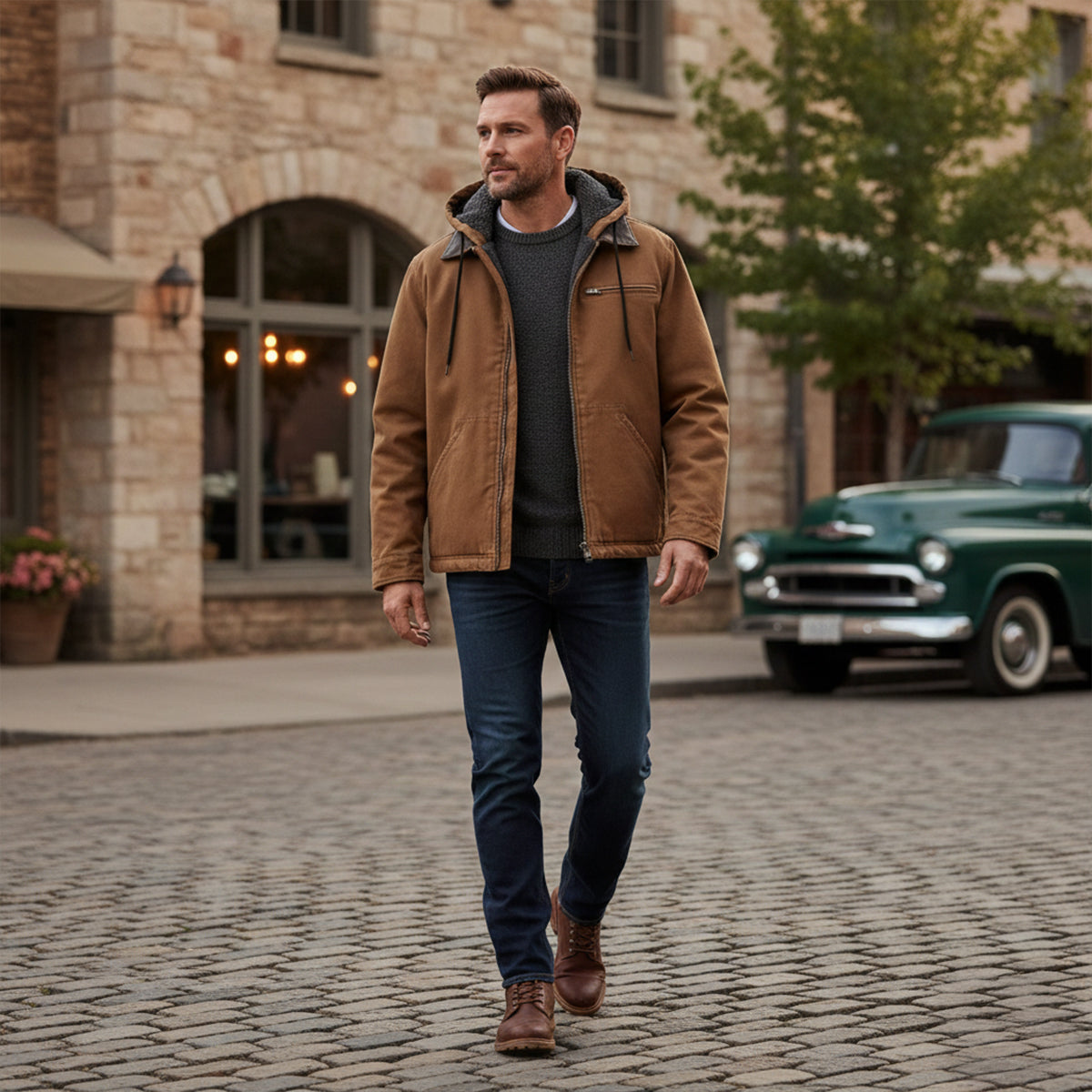 Men's Fleece Lined Hooded Jacket Winter Warm