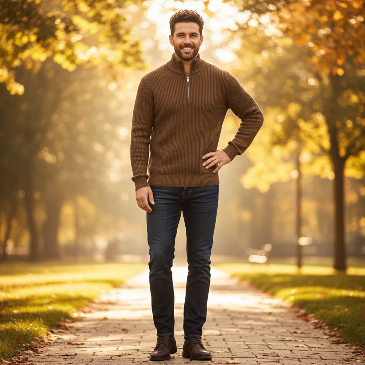 Men's Quarter Zip Sweater Ribbed Knit Casual