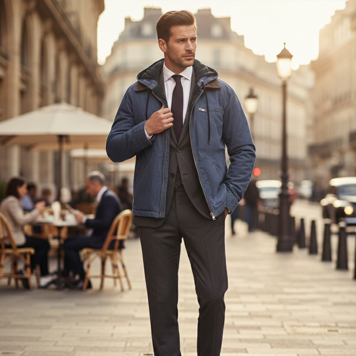 Men's Fleece Lined Hooded Jacket Warm Winter