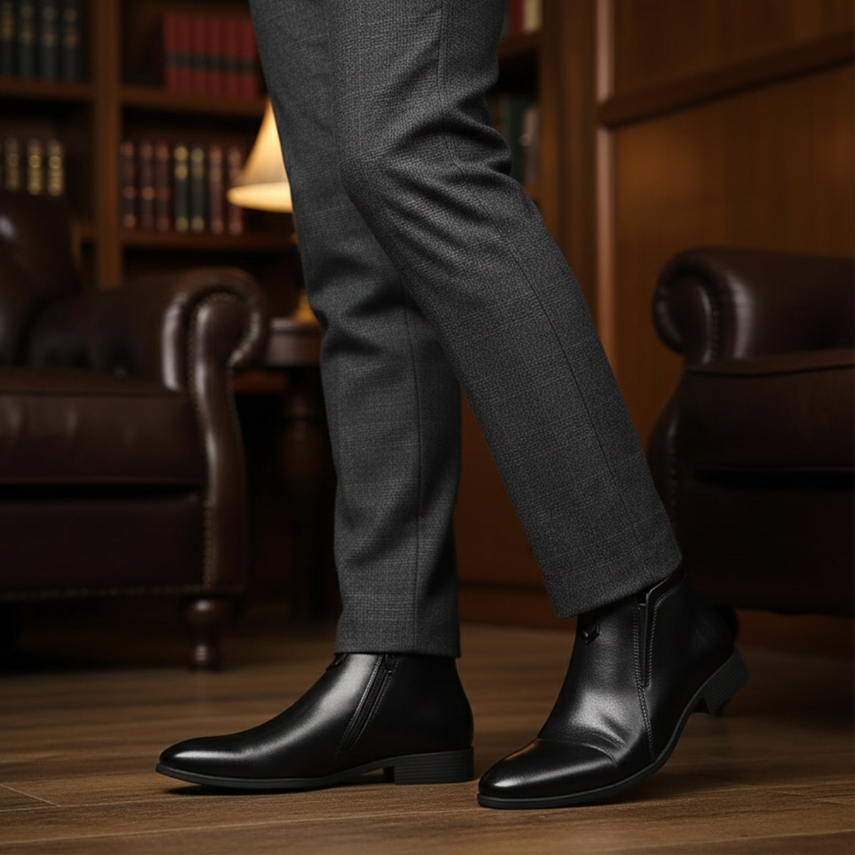 Men's Vintage Leather Ankle Boots Pointed Toe Brown