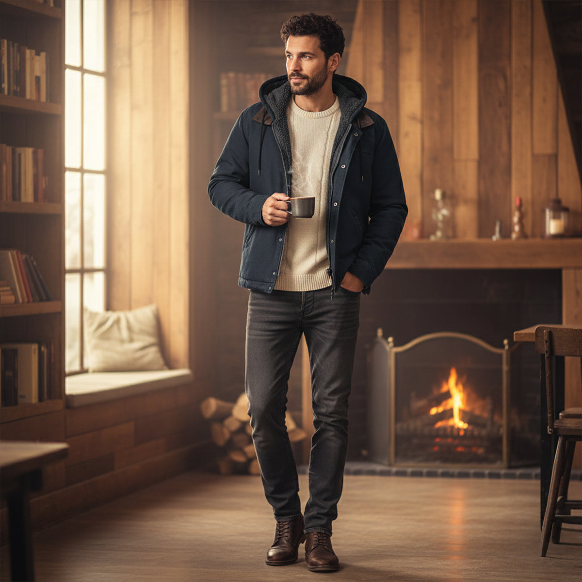 Men's Fleece Lined Hooded Jacket Winter Warm