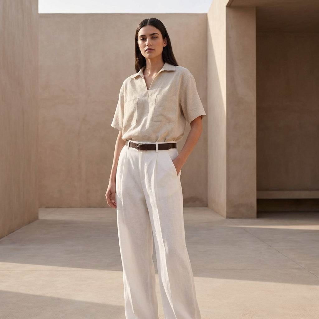 Relaxed Fit V-Neck Casual Shirt Patch Pockets