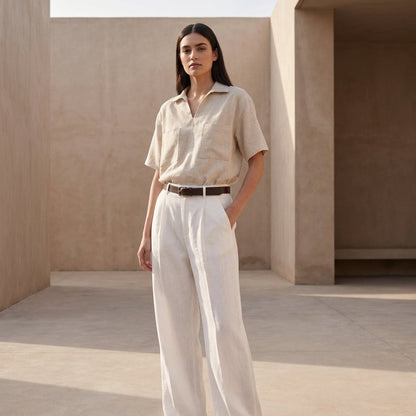 Relaxed Fit V-Neck Casual Shirt Patch Pockets