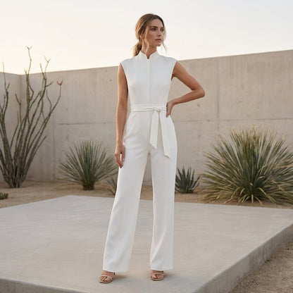 Women's Wide Leg Jumpsuit Mock Neck Ankle Length