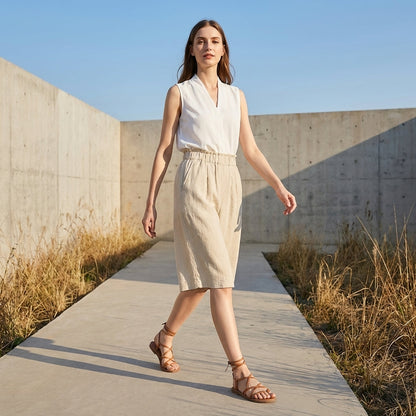 Women's Relaxed Fit Wide Leg Shorts Cotton With Pockets
