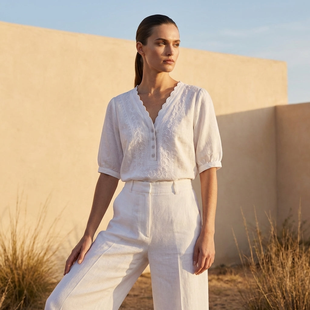 Women's Relaxed Fit V-Neck Blouse Embroidered