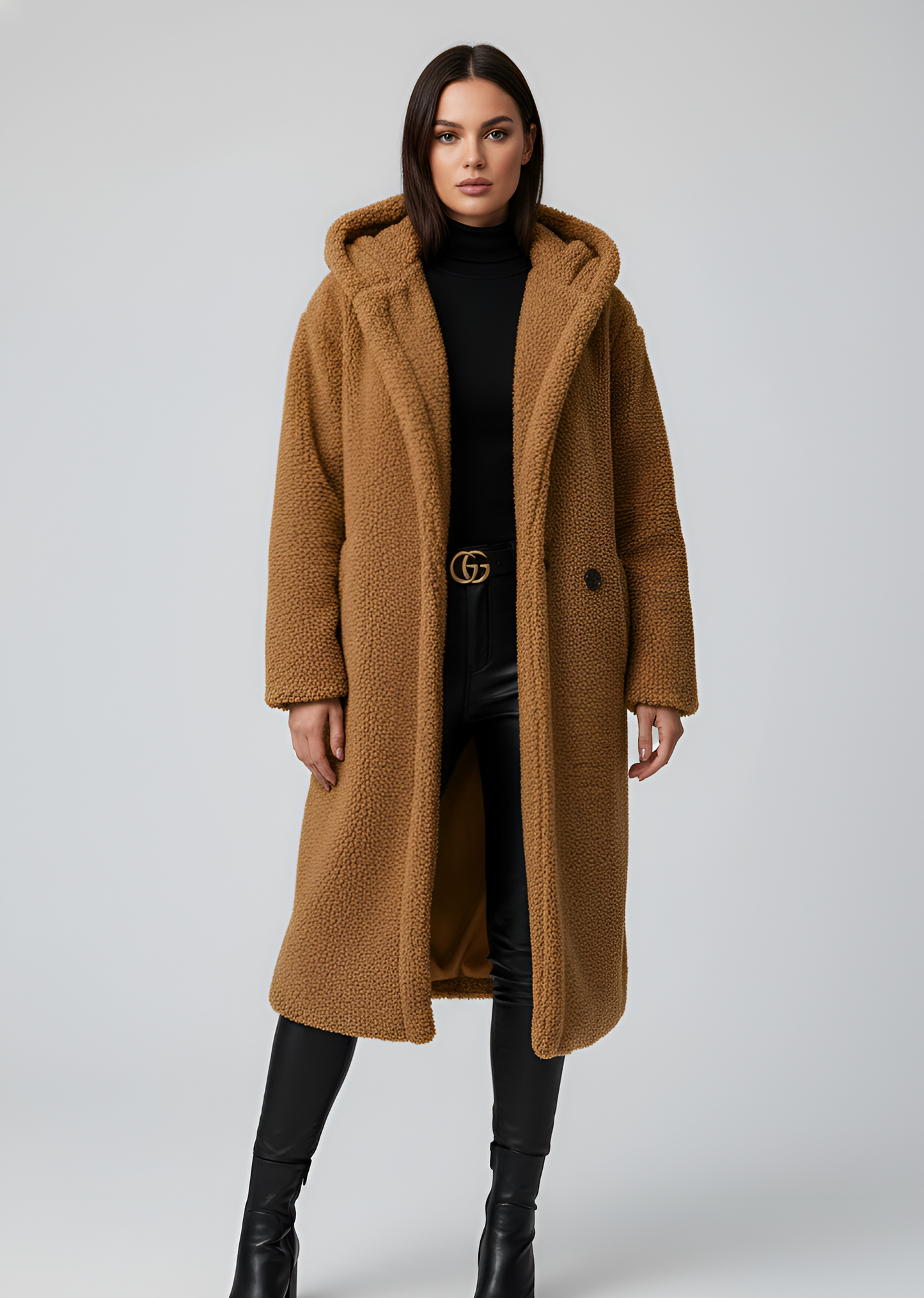 Women's Long Teddy Coat Plush Hooded Winter Outerwear