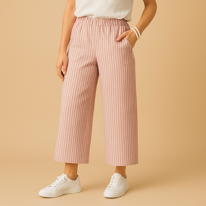 Lightweight breathable summer trousers for women with a comfortable regular fit, ideal for spring and summer outfits, casual wear, and warm weather styling.