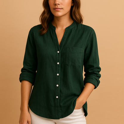 Women’s lightweight long sleeve shirt with tailored fit, breathable fabric, and classic button-down design for casual or formal wear.