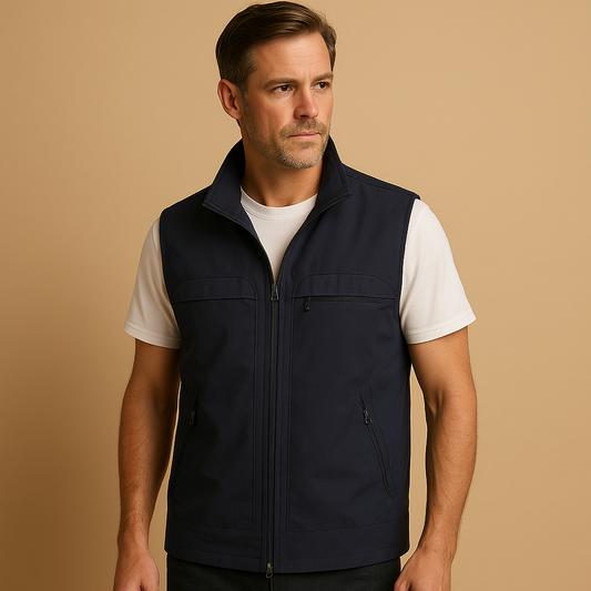 Lightweight outdoor utility vest for men with breathable mesh fabric and multiple pockets, ideal for hiking, fishing, camping, and outdoor adventures.