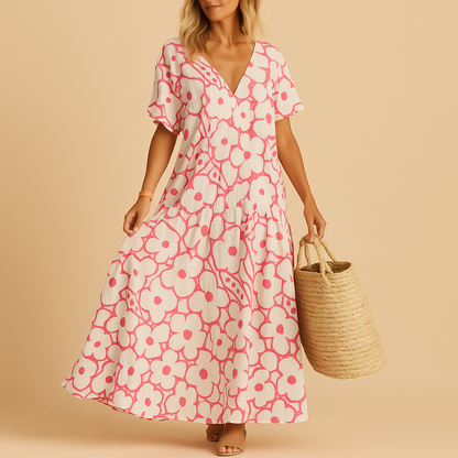 Women’s lightweight summer dress with short sleeves, breathable fit, perfect for casual outings, beach days, and warm weather.