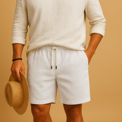 Men’s lightweight summer shorts with elastic waistband and drawstring, perfect for beach days, casual outings, and everyday comfort.