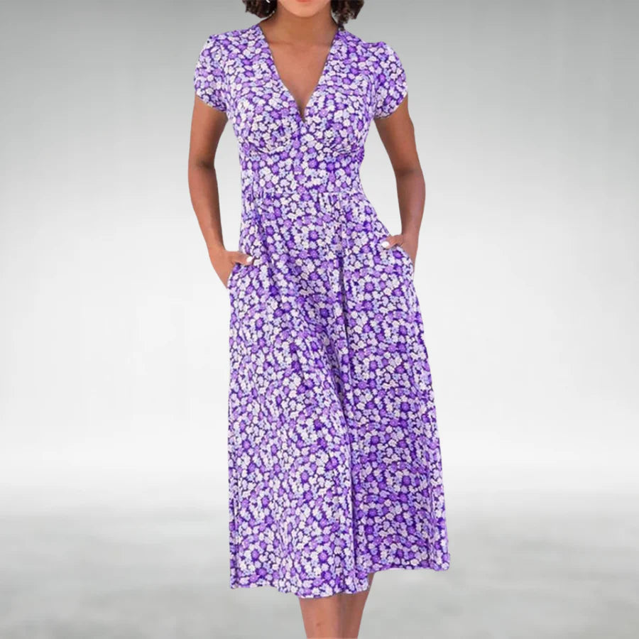 Image of Liliana | Women's V-Neck Fit & Flare Midi Dress