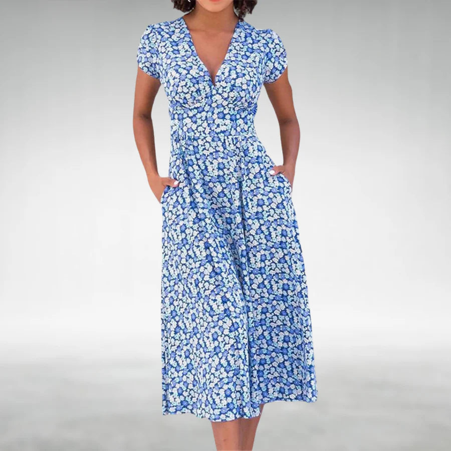 Liliana Women's V-Neck Midi Dress - VibreMode