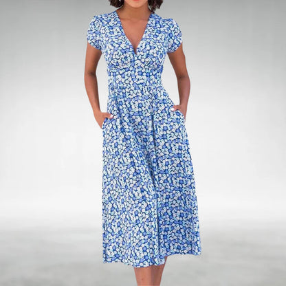 Liliana Women's V-Neck Midi Dress - VibreMode