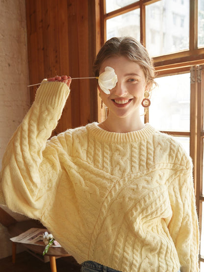 Limoncello Loose Knit Sweater: Chic Asymmetrical Viscose Nylon Blend for Comfort