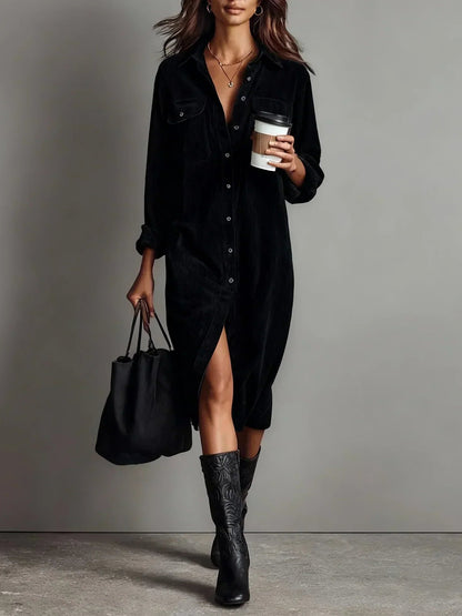 Women's Button Down Shirt Dress Midi