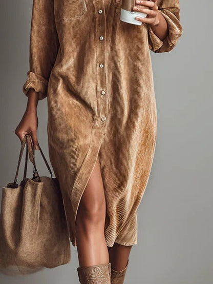 Women's Button Down Shirt Dress Midi