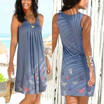 Image of Linda | Women's Sleeveless Printed Summer Knee Length Dress