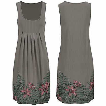 Image of Linda | Women's Sleeveless Printed Summer Knee Length Dress