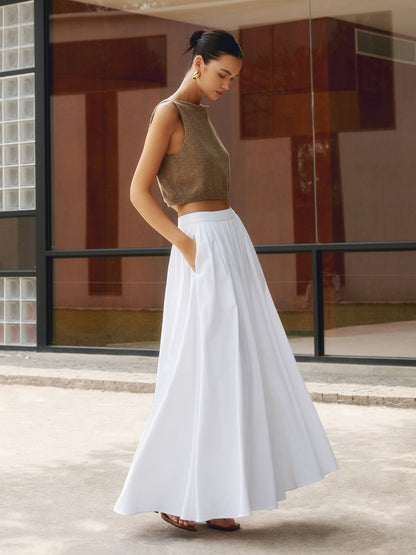 Women's High Waist Pleated Maxi Skirt With Pockets - Vonnera